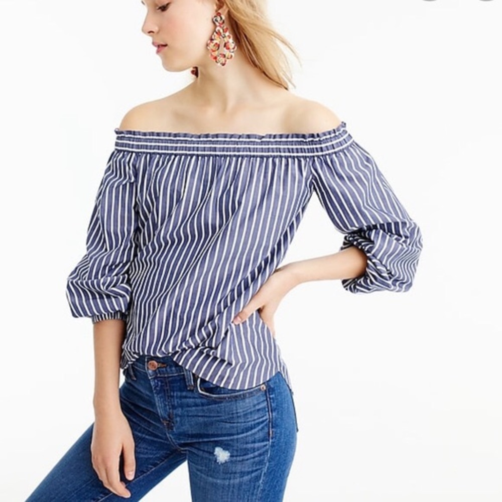 J Crew White and Blue Stripped Blouse
